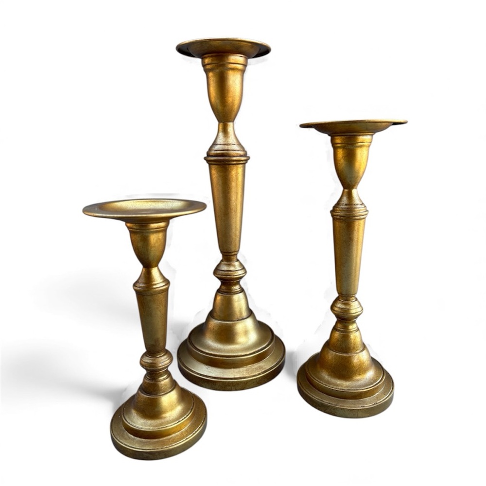 Elegant Gold Decorative Candlestick Holders (Set of 3) – Classic Vintage Set